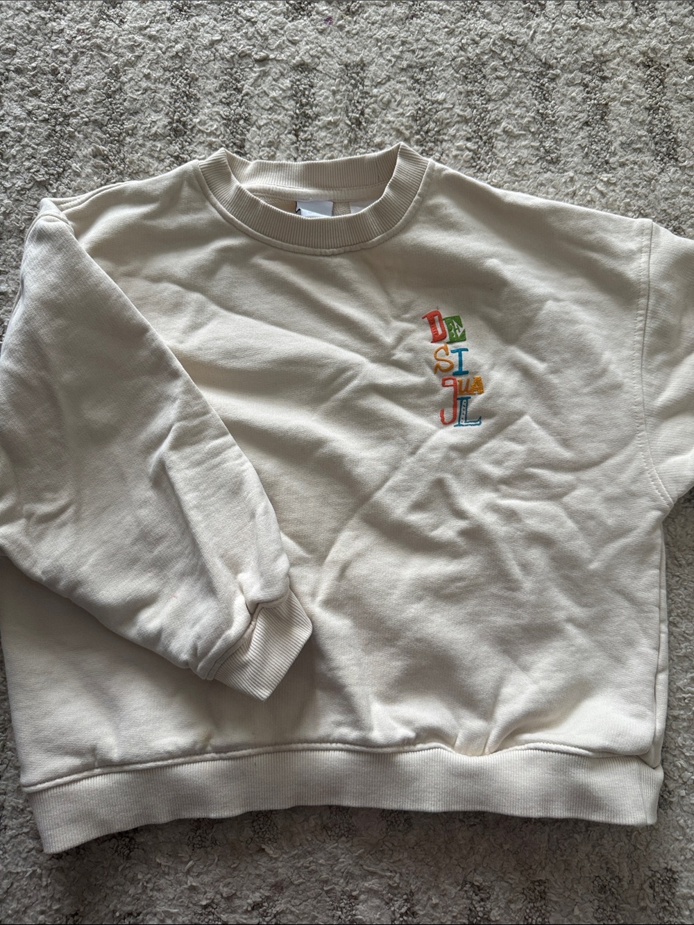 Desigual Cream Sweatshirt with Multicolor Embroidered Logo